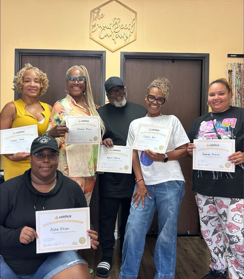 safeTALK suicide alertness training graduates with certificates at The GuudSeed Company